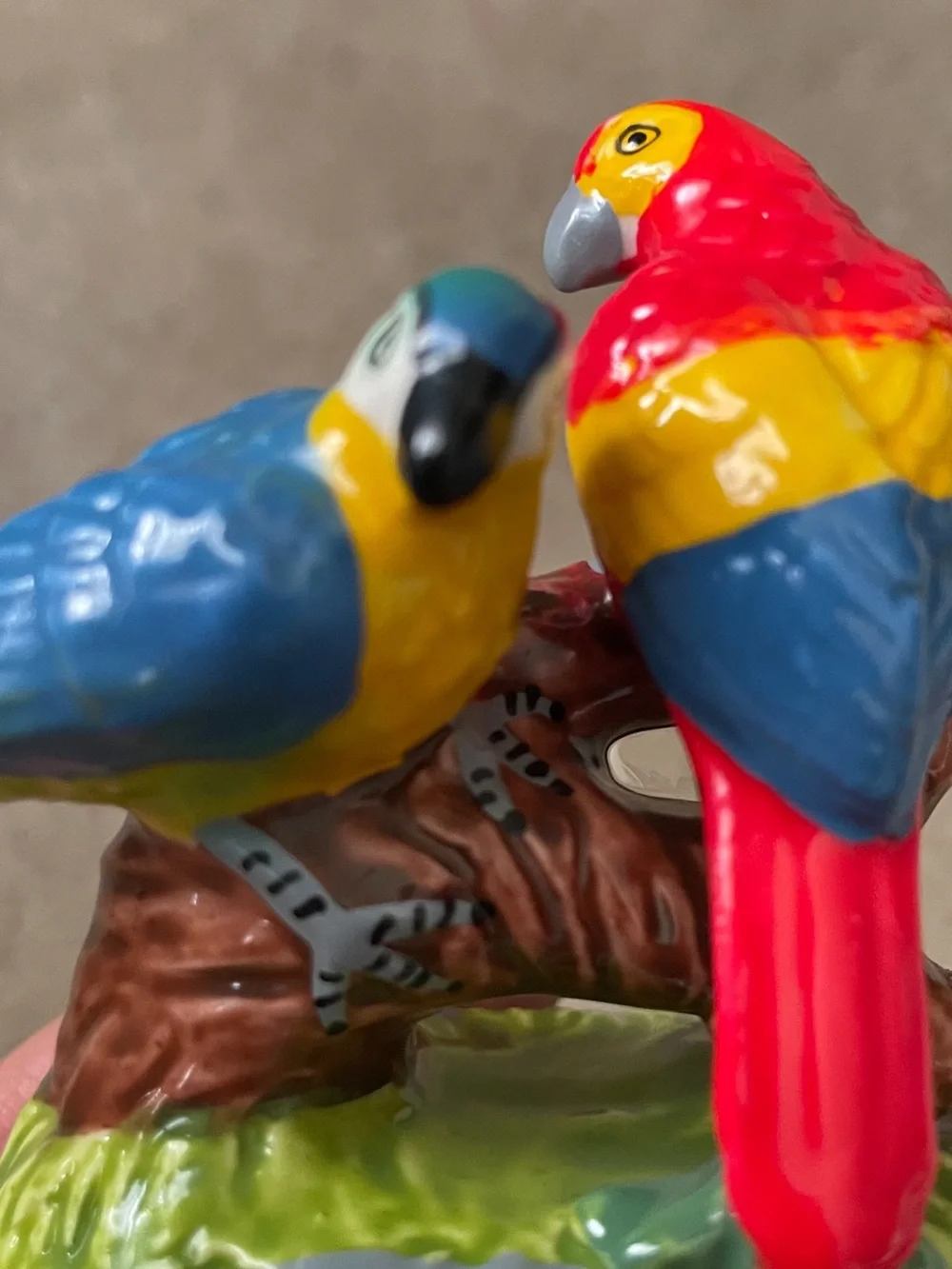 Colorful Ceramic Parrot Jewelry Trinket Box - with Baby Parrot. 🦜